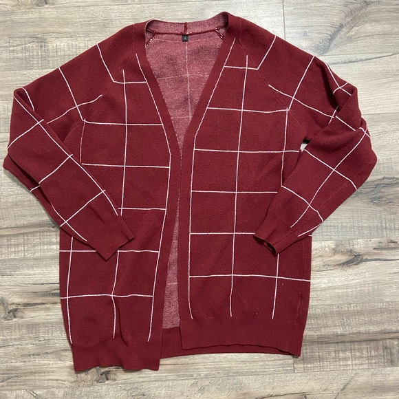 Sweaters - Burgundy women’s stripped cartigan size Large